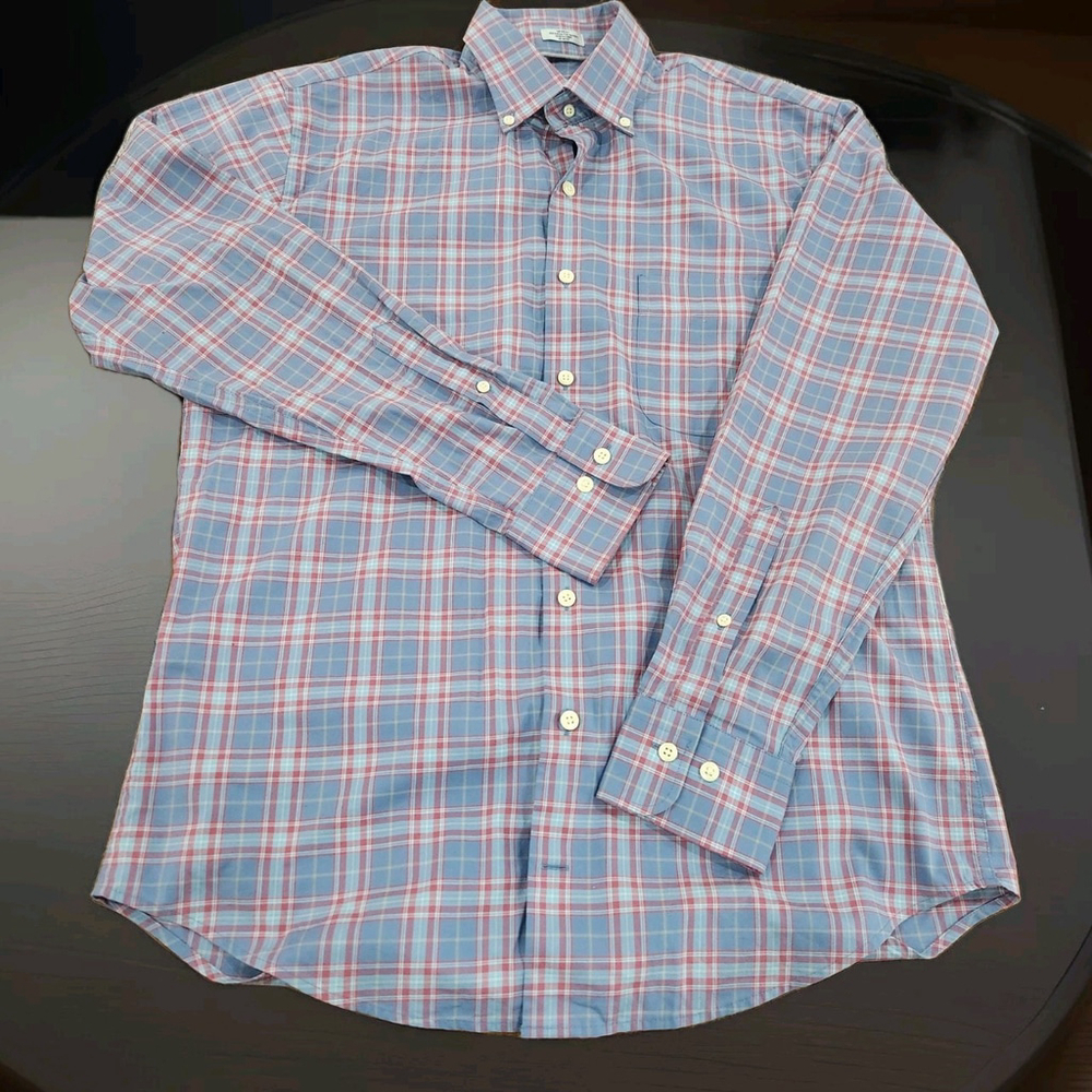 Peter Millar Blue and Pink Plaid Button-Down Shirt